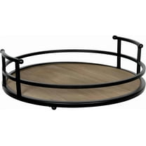 Stratton Home Decor Metal and Wood Round Tray | Wooden Coffee Table Tray Decor for Empty Table Surfaces | Decorative Round Serving Tray with Handles