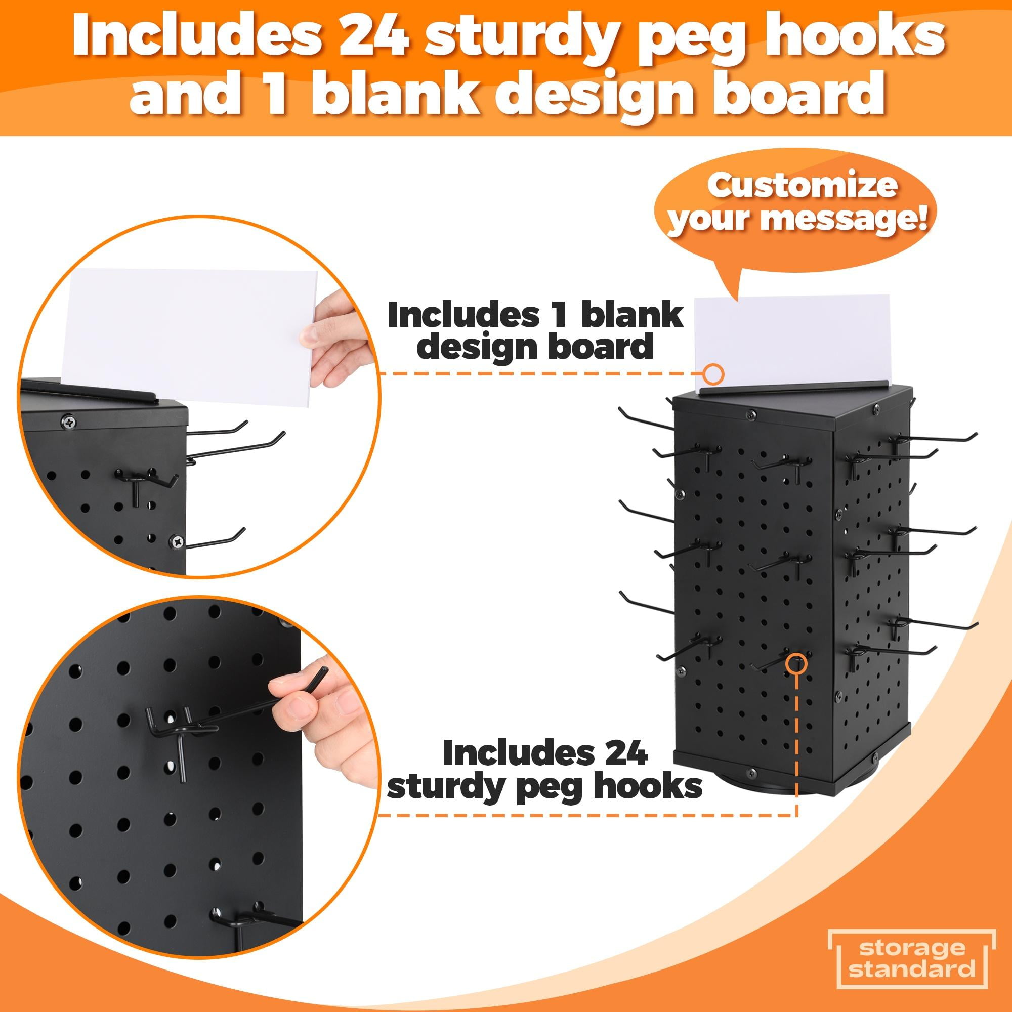 Storage Standard Pegboard Rotating Display Stand with 24 Hooks Metal Retail Display Rack for Jewelry and Crafts 17 inch