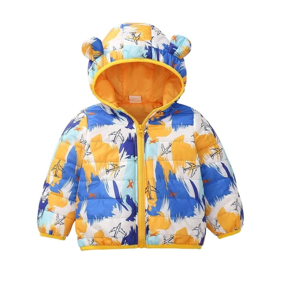 Abtuhar Toddler Kids Boys Girls Fall Winter Hooded Casual Outerwear and Jackets Printed Ear‑shape Detail Padded Warm Coat