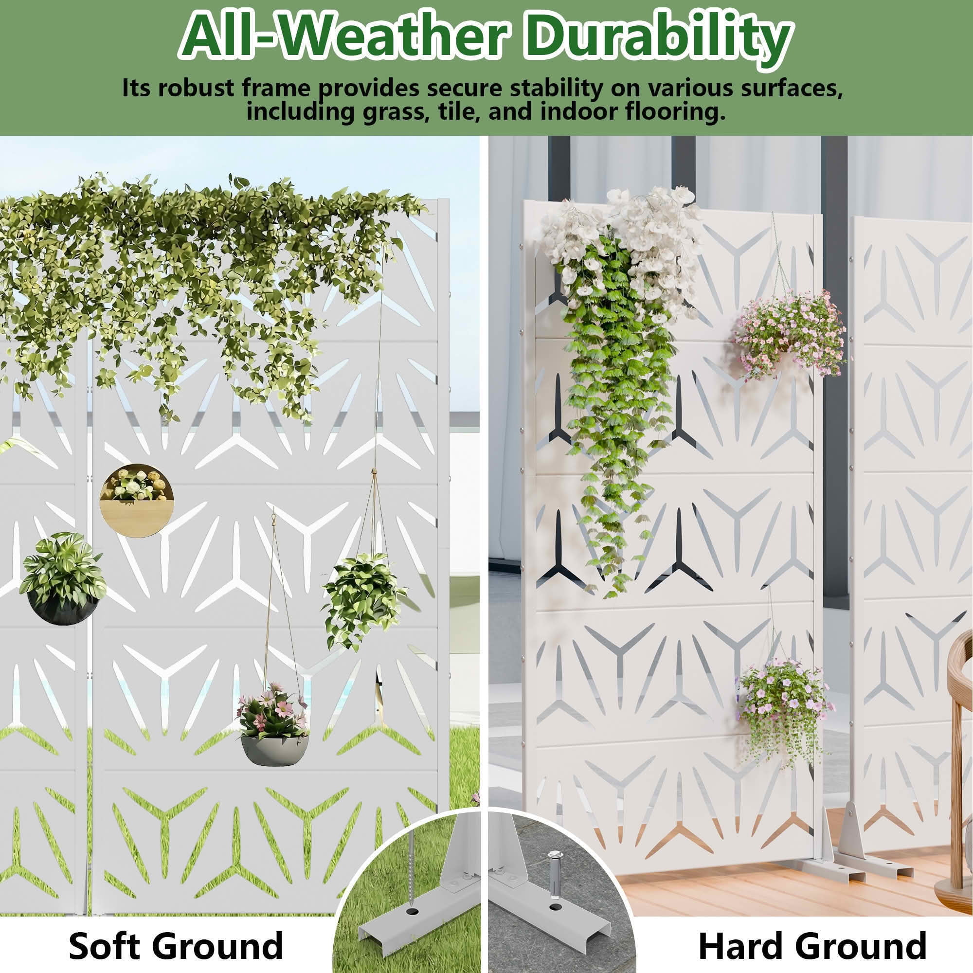 MAYEERTY 59x30 White Double-sided Outdoor Natural Privacy Panel Screen, 5 Piece Set Natural Folding Divider for Backyard and Garden