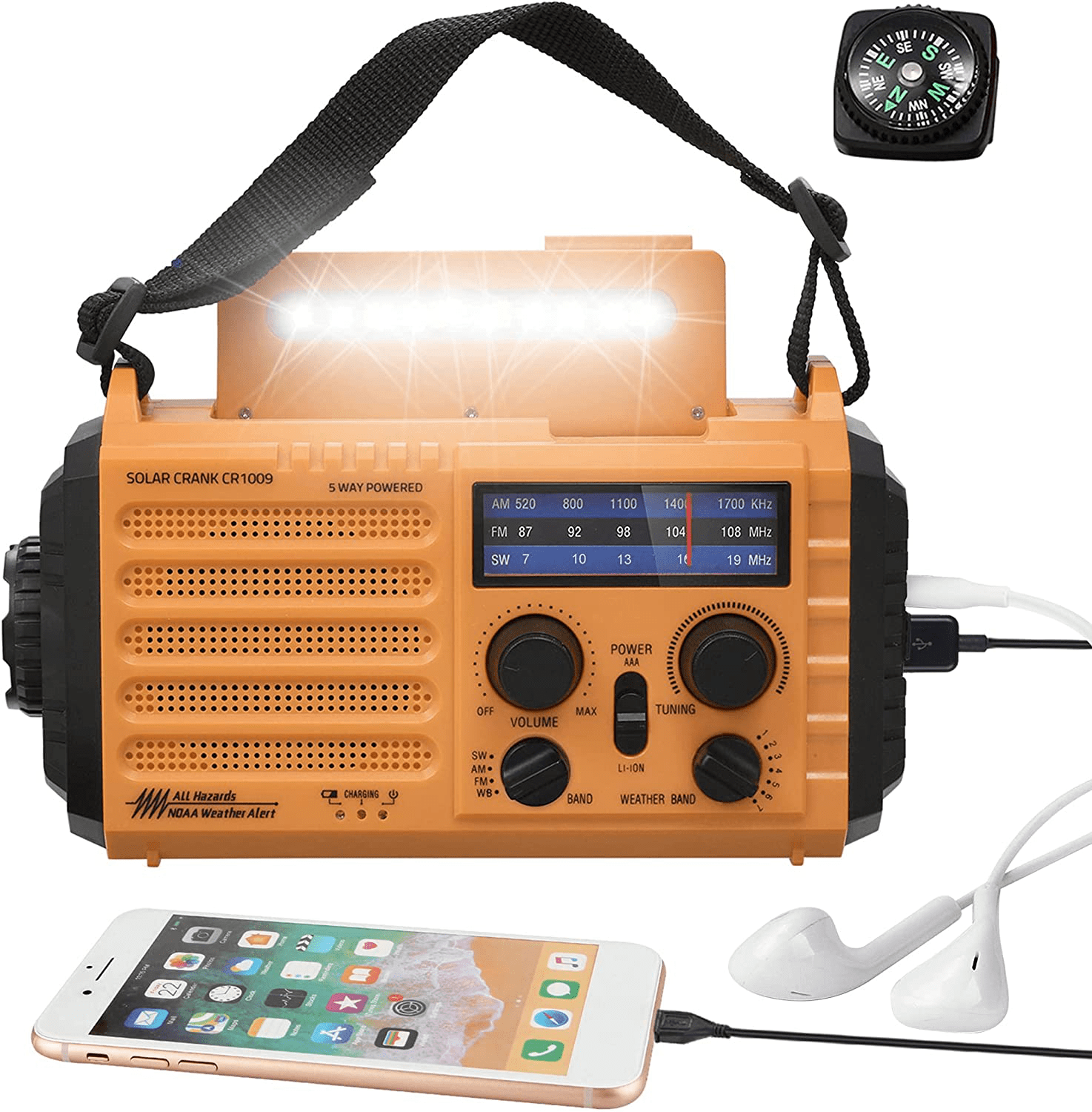 5000mAh Weather Radio,Solar Hand Crank Emergency Radio,NOAA/AM/FM Shortwave  Outdoor Survival Portable Radio, Power Bank USB Charger,Flashlight/Reading  Lamp,Headphone Jack,SOS
