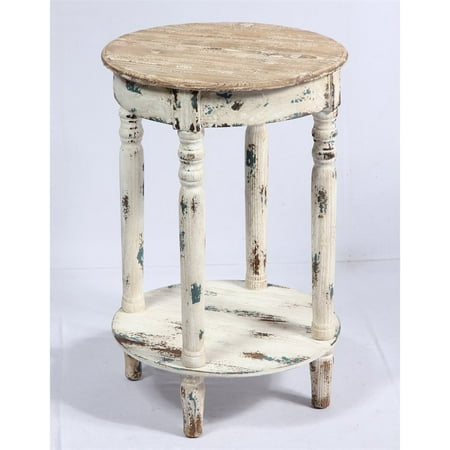 Pemberly Row Luna Wood Accent Table with Open Shelf And Distressed Paint