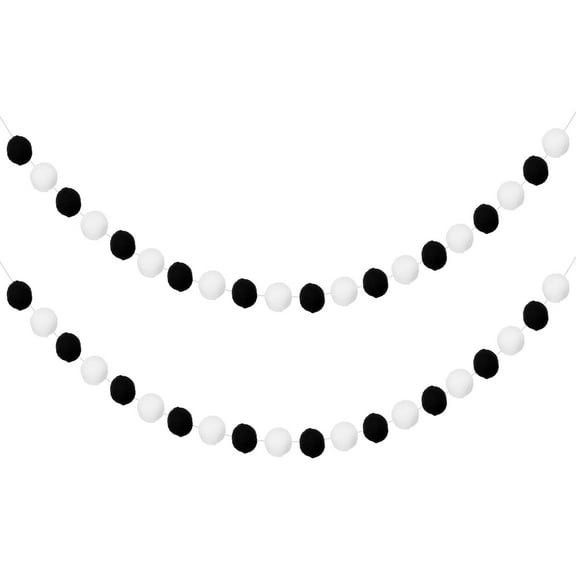 Uxcell 3pcs Pom Pom Garland 6.6 ft 30 Balls Colorful Felt Ball Garland for Wall Christmas Tree Decor Birthday Banner Easter Party Decorations, Black, White