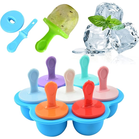 Moldes para Paletas de Hielo de Silicona, Molde Paletas Bebe 6 Cavidades, Libre de BPA, Moldes para Paleta de Hielo Reutilizables para Bebés y Niños, Perfecto para hacer paleta de jugo (Azul)