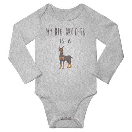 

My Big Brother is a Deutsch Pinscher Dog Funny Boys Girl Baby Long Sleeve Bodysuit (Gray 12-18M)