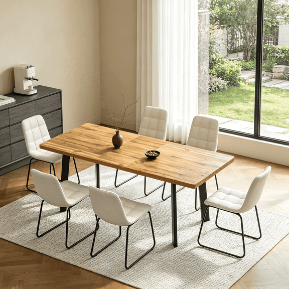 63.2"-78.9" Extendable Dining Table Set for 4-8 People,7 Piece Large Kitchen Table Set with 6 Chairs for Farmhouse, Dining Room,Living Room