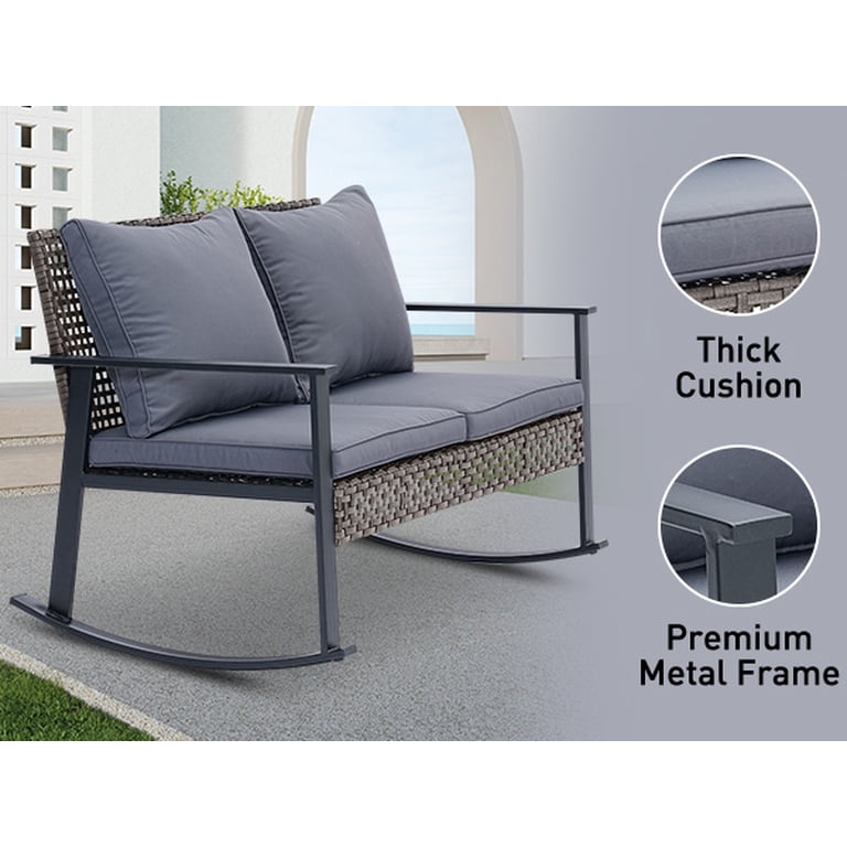 Ainfox 4-Piece Wicker Patio Set with Loveseat, Gray photo 3