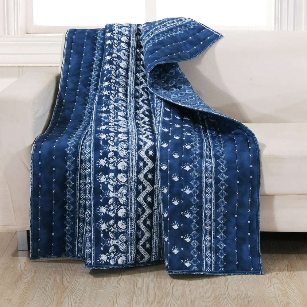 Global Trends Eleanor Indigo Blue Quilted Throw Blanket, 50x60Inch