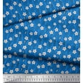 thumbnail image 3 of Soimoi Blue Silk Fabric Leaves & Daffodil Floral Printed Craft Fabric by the Yard 42 Inch Wide, 3 of 3