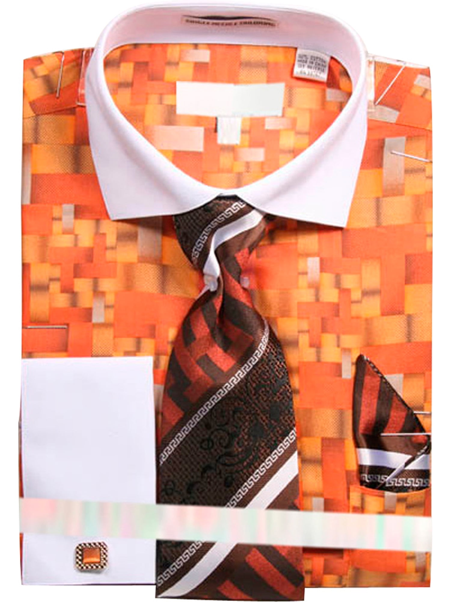 Men's Pattern Dress Shirt with Tie Handkerchief and Cufflinks - Walmart.com