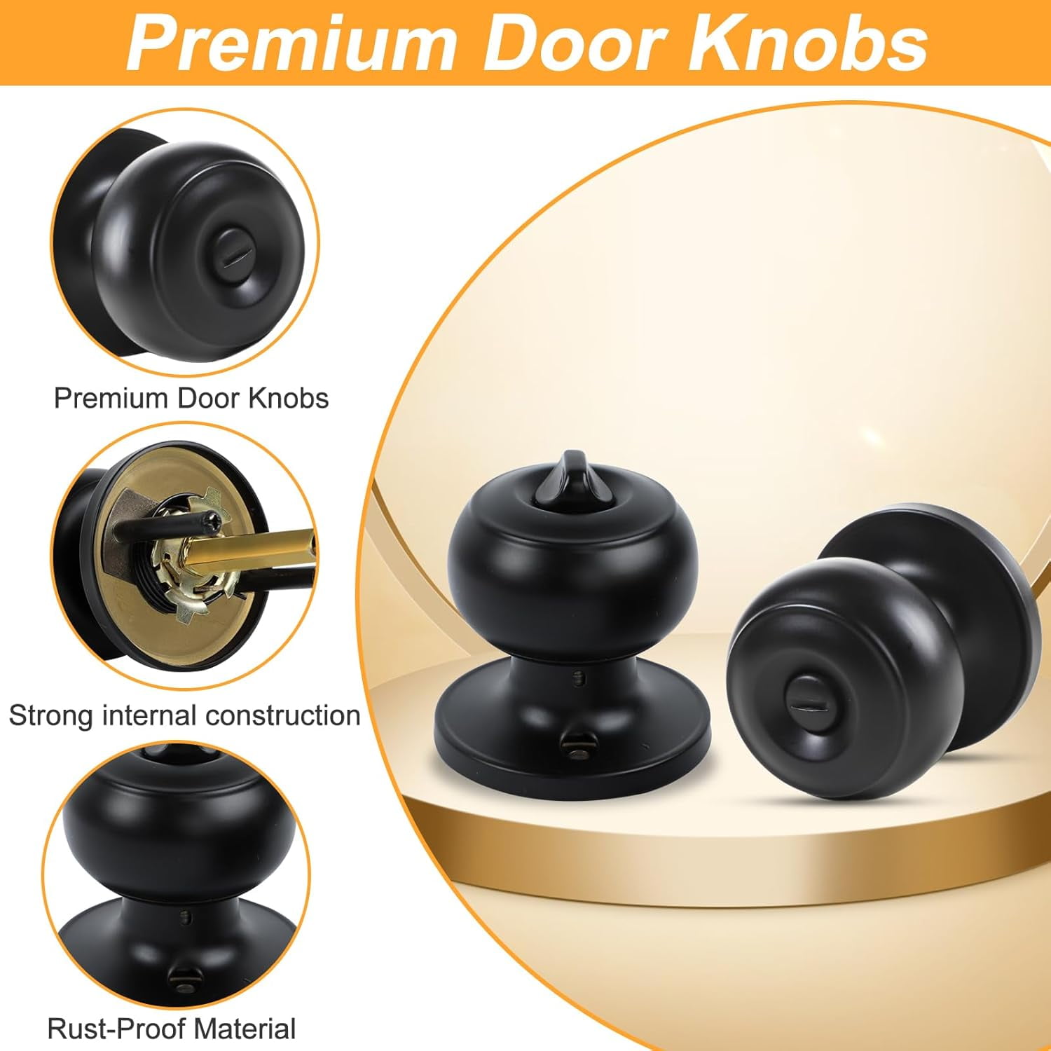 Privacy Door Knobs, 8 Pack Matte Black Heavy-Duty Door Knobs, Interior Keyless Doorknob, Left and Right Hand Reversible, for Bed and Bathroom