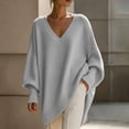 thumbnail image 2 of QIYAGBSA V Neck Sweaters for Women Oversized Batwing Long Sleeve Knit Pullover Relaxed Tunic Fit with Asymmetric Hem for Fall Winter Casual, 2 of 7