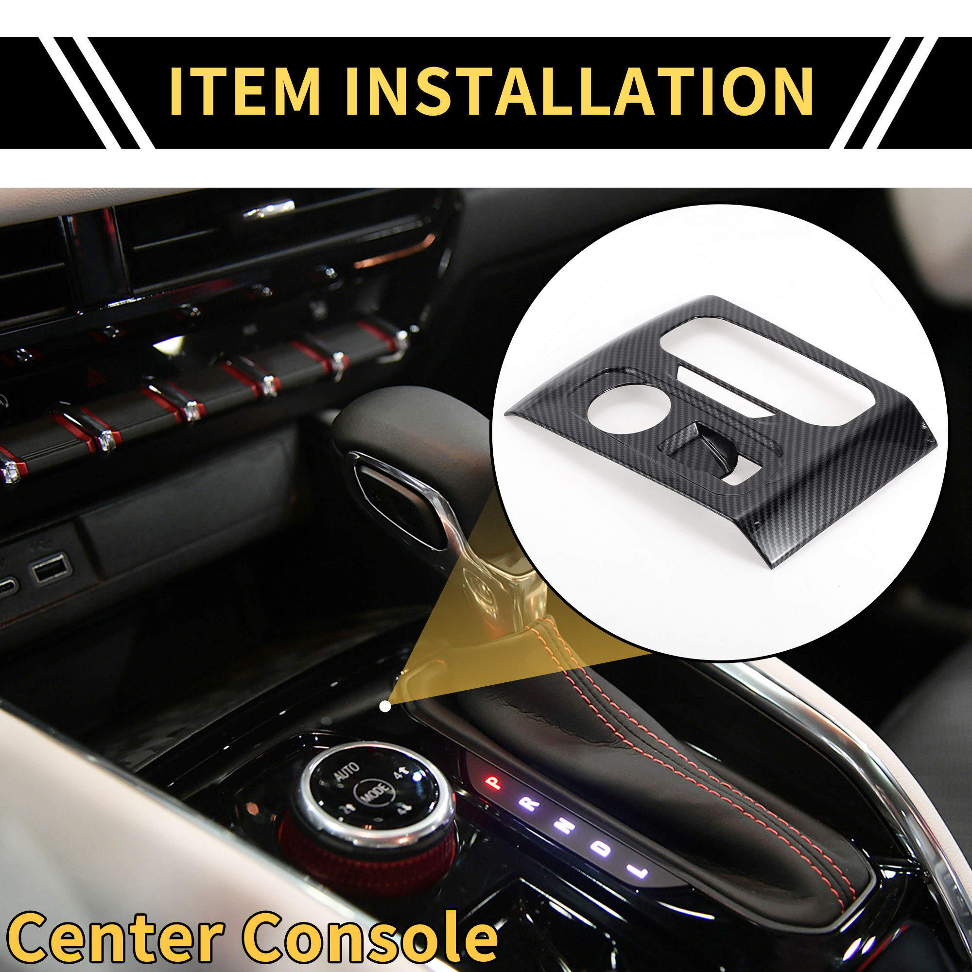 Unique Bargains Center Console Gear Shift Frame Panel Cover Trim for Chevrolet Colorado for GMC Canyon 2023-2024 Gear Shift Panel Decor Cover Sticker ABS Carbon Fiber Pattern Black