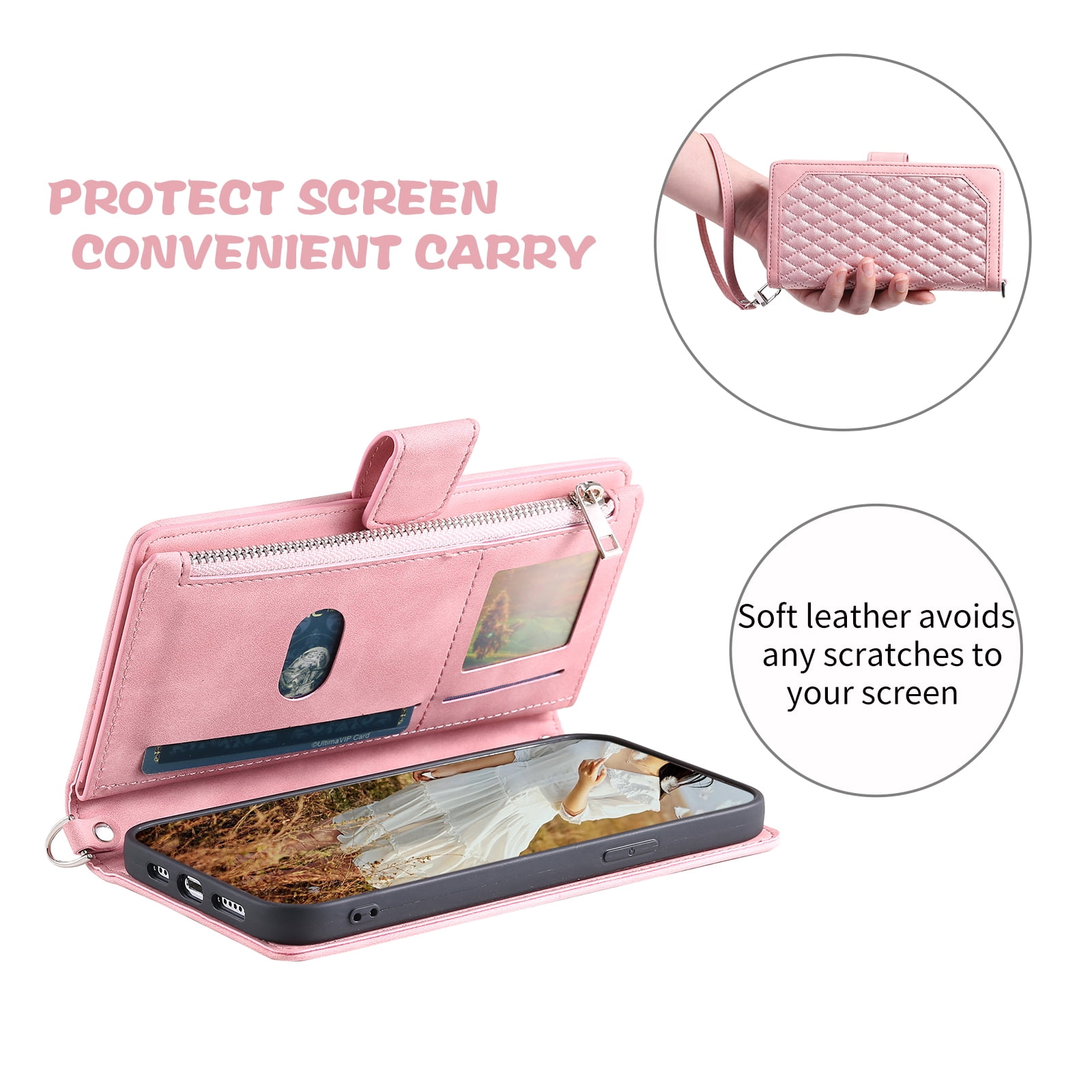 Wallet Case for Samsung Galaxy A12 5G (6.5 Inch) with Kickstand Card Slots Wrist Strap Case, Magnetic Shockproof Flip Phone Cover for Samsung Galaxy A12 5G,Rosegold
