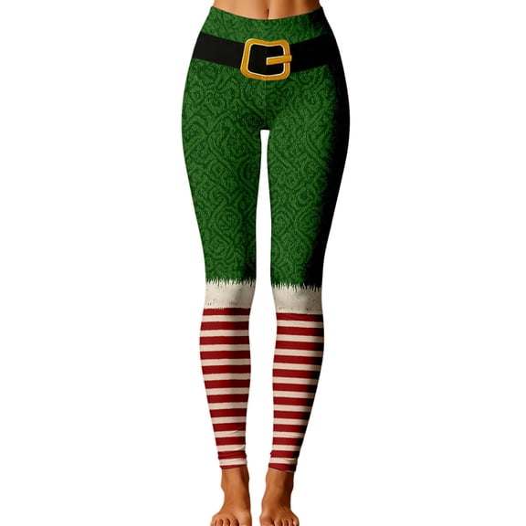 QTSHPN Womens Pants Christmas Print Long Sports Yoga Leggings Pants for Women Green_026 S