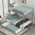 thumbnail image 4 of Twin Over Full Metal Bunk Beds with Trundle, Bunk Beds with Built-in Ladders and Safty Full-Length Guardrail, Space Saving Design, Silver, 4 of 7