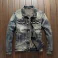 thumbnail image 3 of Chaqueta vaquera de motociclista con botones para hombre, nueva, holgada, original, de alta calidad, para hombre, elástica, informal, 3 of 5