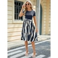 thumbnail image 2 of Women's Printed Tie Waist Short Sleeve Dress with Sheer Tie Detail and 65% rayon 30% polyester 5% spandex Everyday, 2 of 11