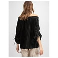 thumbnail image 4 of Fashion Black Off Shoulder Striped Crushed Velvet Ruched Detailed 3/4 Sleeve Top, 4 of 4