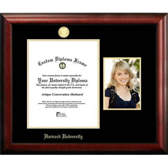 Campus Images MA992PGED-1114 11 x 14 in. Harvard University Gold Embossed Diploma Frame with 5 x 7 in. Portrait - Satin Mahogany