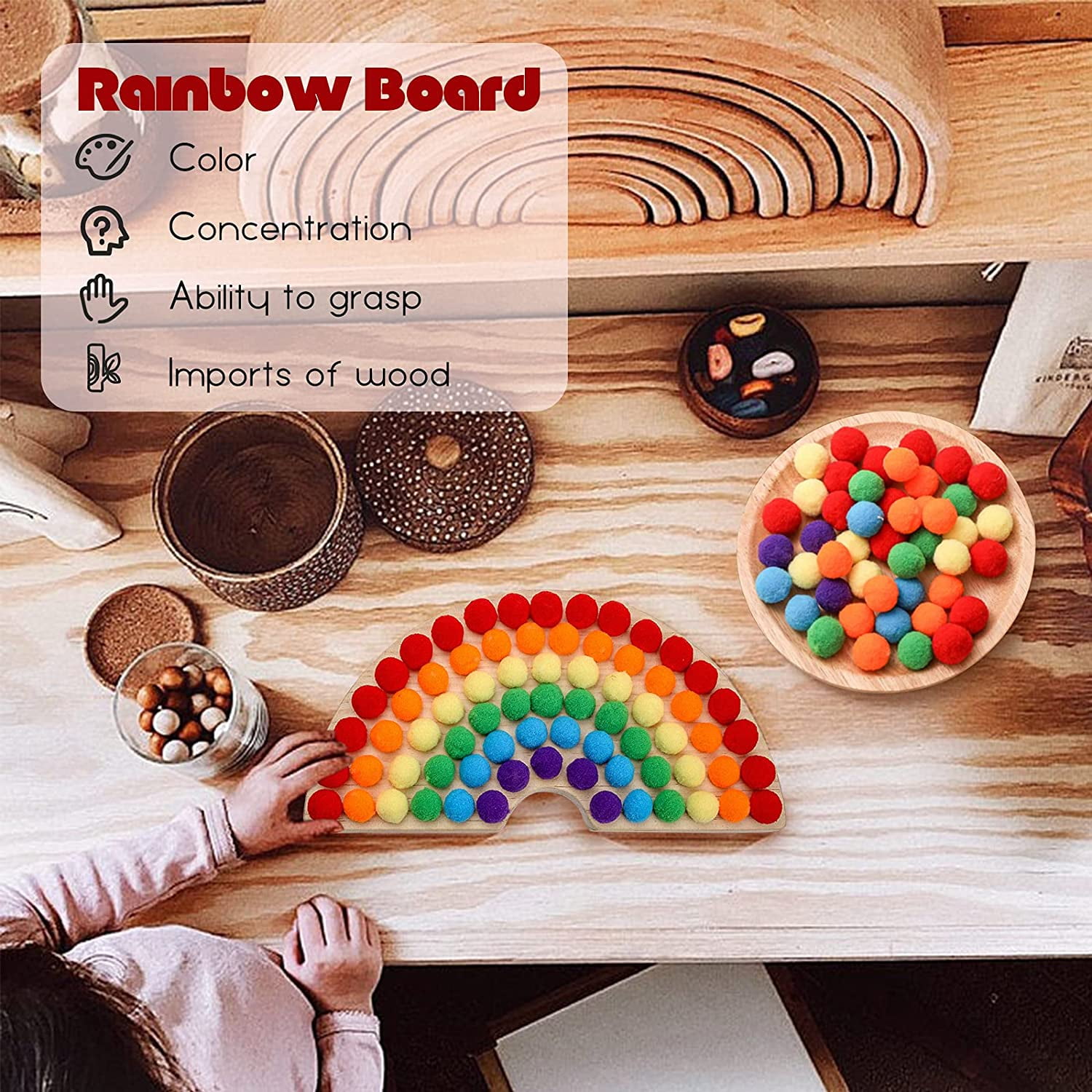 QZMTOY Wooden Peg Board Beads Game, Puzzle Color Sorting Stacking Art Toys for Toddlers, Counting Toy for Kids, Toddler Educational Montessori Games