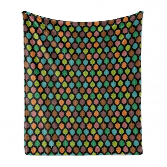 Leaves Soft Flannel Fleece Throw Blanket, Symmetric Abstract Rhythmic Colorful Leaf Designs on Dark Backdrop, Cozy Plush for Indoor and Outdoor Use, 50" x 60", Charcoal Grey Multicolor, by Ambesonne