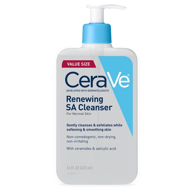 CeraVe Renewing SA Cleanser,Exfoliating Face Wash with Salicylic Acid for Rough Bumpy Skin,16 fl oz CeraVe