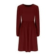 thumbnail image 3 of miqiqism Women Vintage Dresses Comfy Long Sleeves Puff Dress Trendy A Line Pullover Skirts Juniors Fashion Slim Fit Crew Neck Dress Juniors Solid Pleated Costume,Wine,XX-Large, 3 of 5