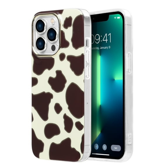 KIQ Cute Series For iPhone 13 Pro Max Case For Women Girls Magnet Compatible With Mag Safe IPhone 6.7 inch 2021 Protective Cover (Gold Cow Print)