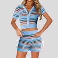thumbnail image 2 of JFOPQVSM Crochet Sets Two Piece Women Summer Causal Knit Short Sleeve Button Down Shirt and Shorts Matching Set Jumpsuit, 2 of 5