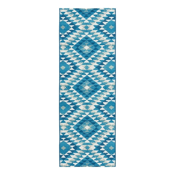 Unique Loom Outdoor Southwestern Collection Area Rug - Fethiye (2' x 6' Runner Blue/Ivory)