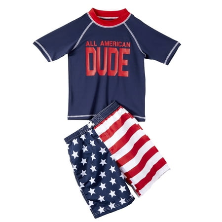 All American Swim Trunk and Rash Guard, 2-Piece Outfit Set (Little (Best Boy Short Swimsuits)
