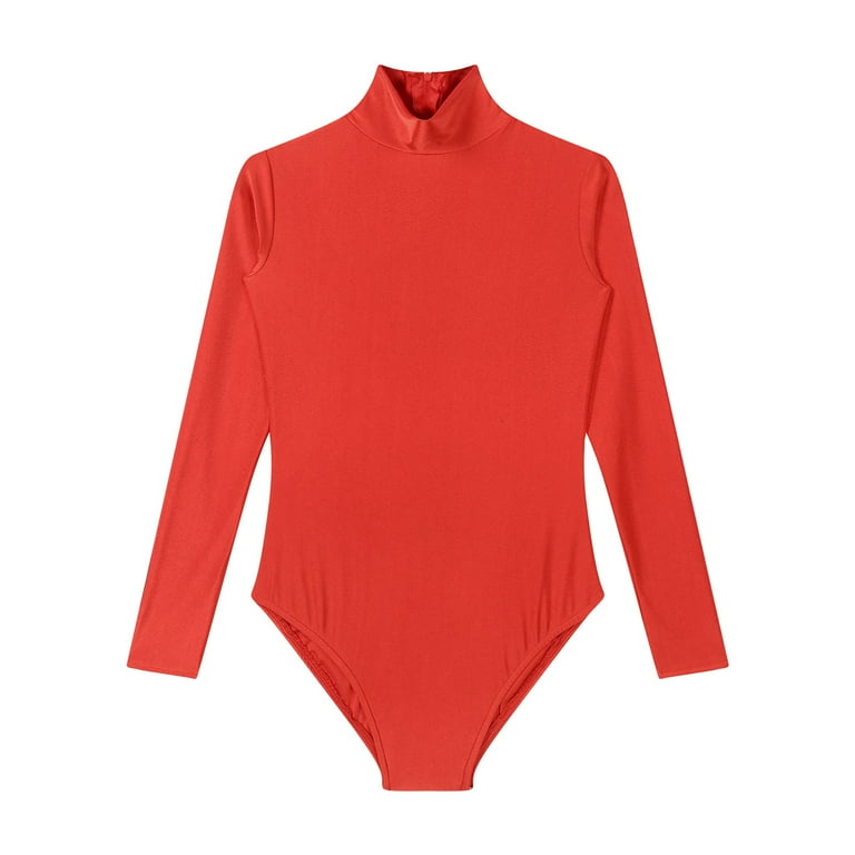 YONGHS Women's Mock Turtle Neck Long Sleeve Bodysuit Zipper Back