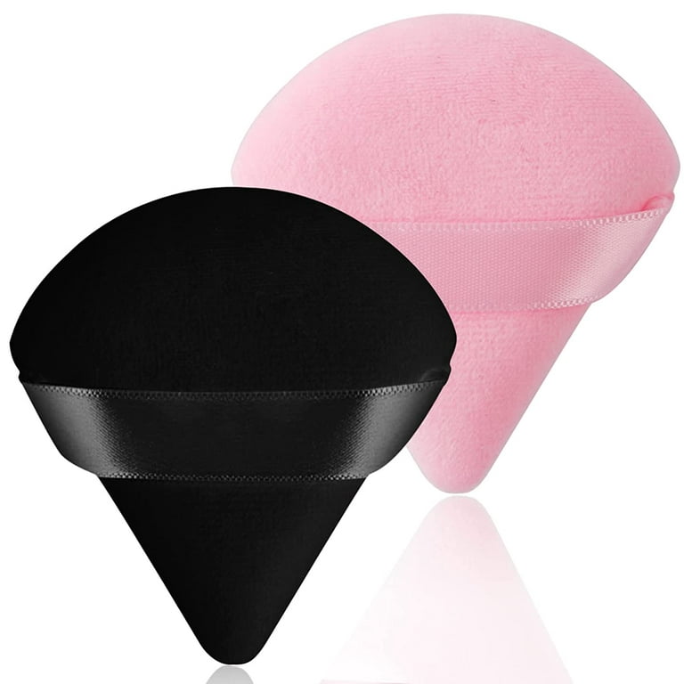 2 Pcs Triangle Velvet Powder Puffs Multifunctional Setting Powder Puff for  Under Eye Powder Puff for Wet and Dry Use, Concealer, Barrier, Foundation,  air Cushion Puff, Etc.Black & Pink 