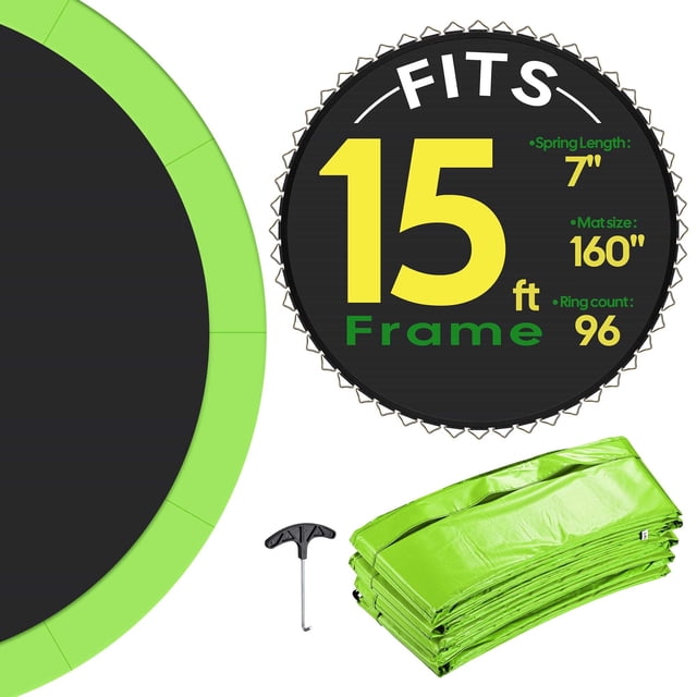 Yescom Trampoline Mat & Pad Replacement Kit with 96 V-Hooks Fits 15 ft Trampoline Frame Green