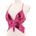 thumbnail image 5 of Razzly Sparkly Sequin Bandage Crop Top Women's Dance Vest Bra Belly Outfit Shiny(Hot Pink,One Size), 5 of 5