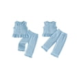 thumbnail image 2 of Loicainy Baby Toddler Girl 2PCS Summer Clothes Set 6 12 18 24 Months 2T 3T 4T Sleeveless Ruffle Trim Tank Tops Trousers Striped Outfits, 2 of 9