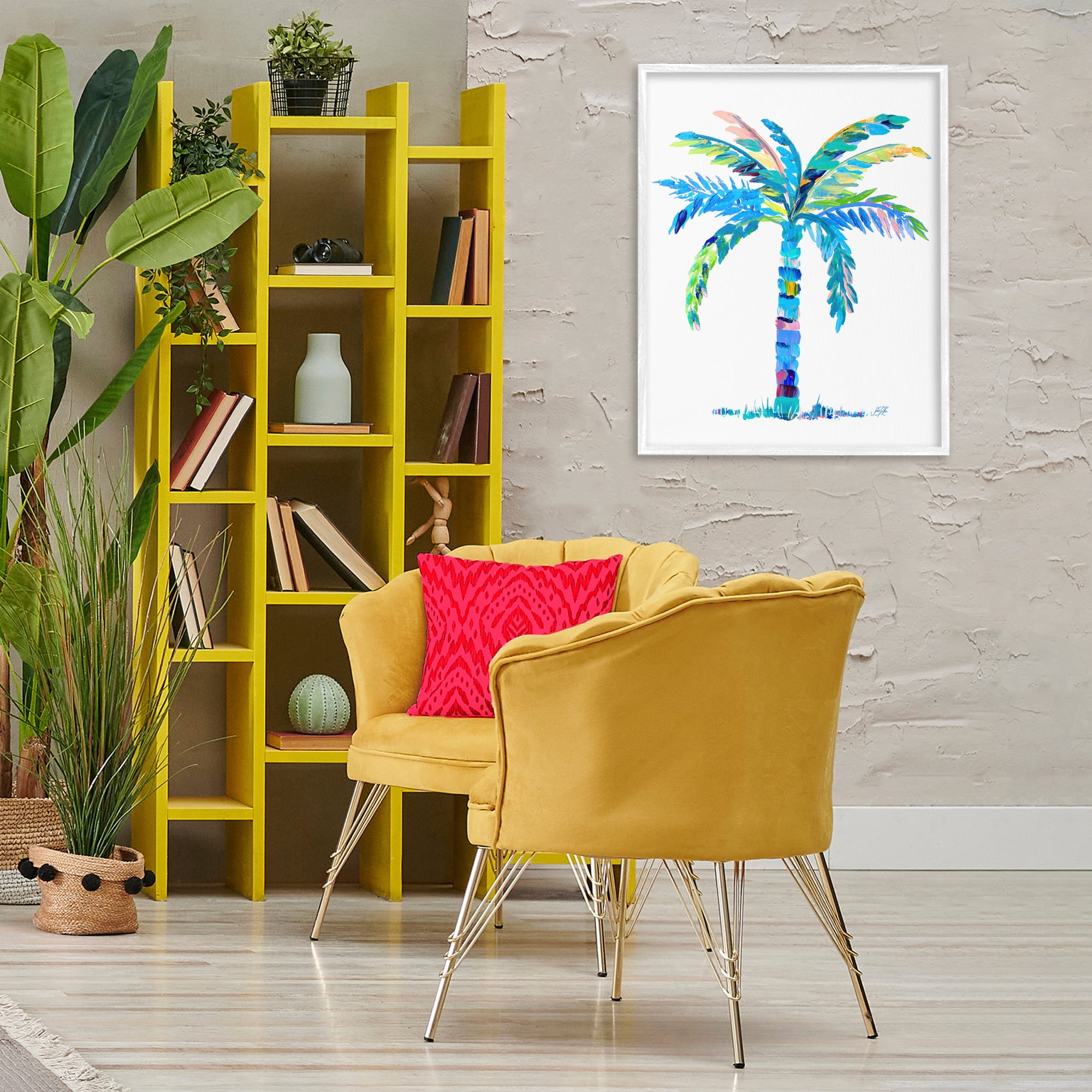 Stupell Industries Bold Blue Palm Tree Botanical & Floral Painting White Framed Art Print Wall Art, 24 x 30