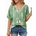 thumbnail image 3 of UVN Summer Tops for Women Short Sleeve V Neck Boho Casual Blouses Ladies Floral Print Tie Front Flowy Shirts, 3 of 9