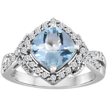 Genuine Blue Topaz and Created White Sapphire Sterling Silver Ring