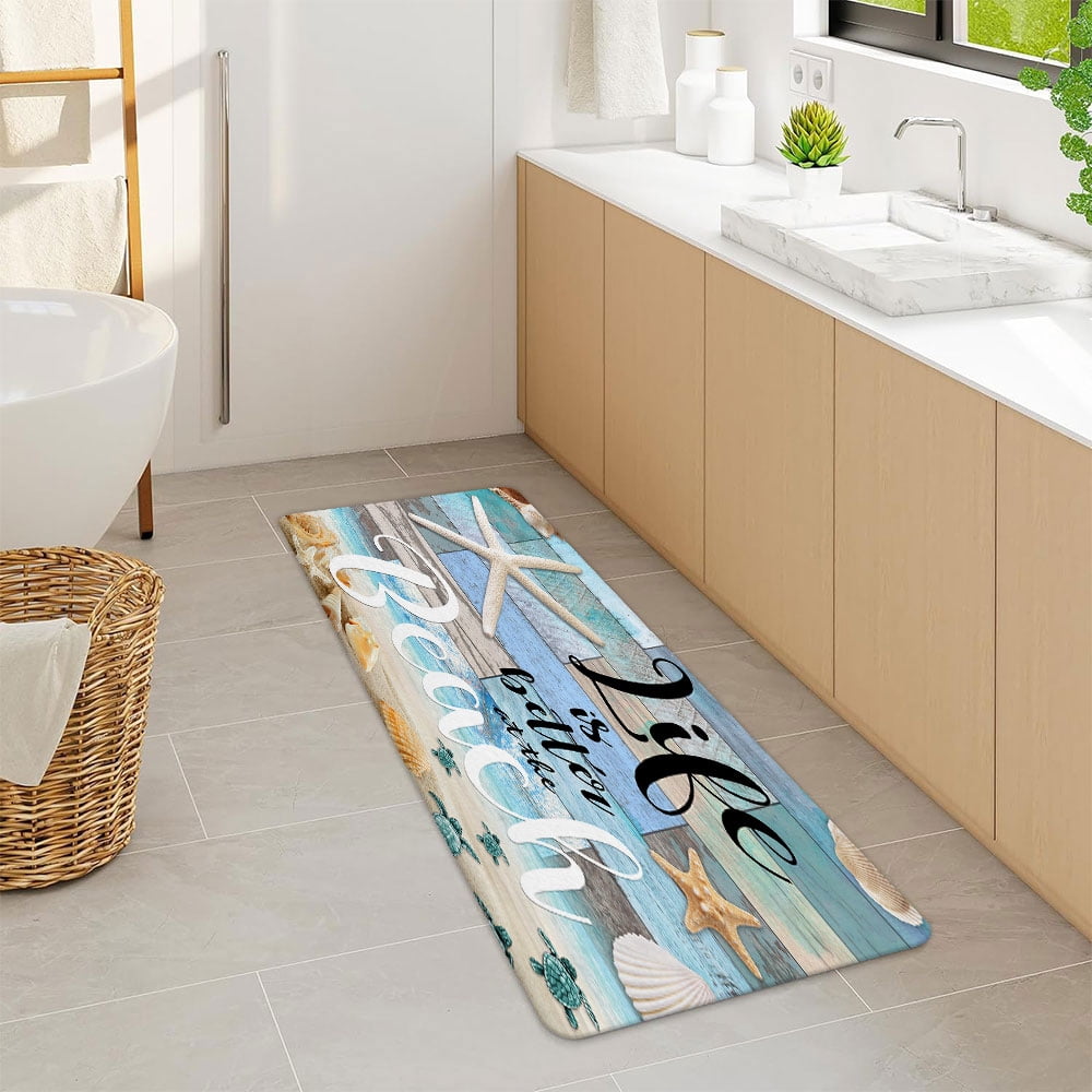 Beach Starfish Bath Rugs, Sea Shell Ocean Bathroom Rug Mat,Washable Cover Floor Rug Carpets Floor Bath Mat Bathroom Decorations, Starfish Beach Bathroom Door Mat Rug Kitchen Rug(17"X48"Inch)