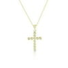 925 Sterling Silver Yellow Gold-Tone White Clear Bezel-Set CZ Religious Cross Pendant Necklace, 18"