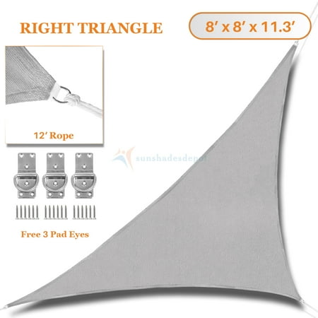 Right Triangle Sail Shade Sunshades Depot 8' x 8' x 11.3' Sun Shade Sail Right Triangle Permeable Canopy Light Gray Custom Size Available Commercial Standard ()