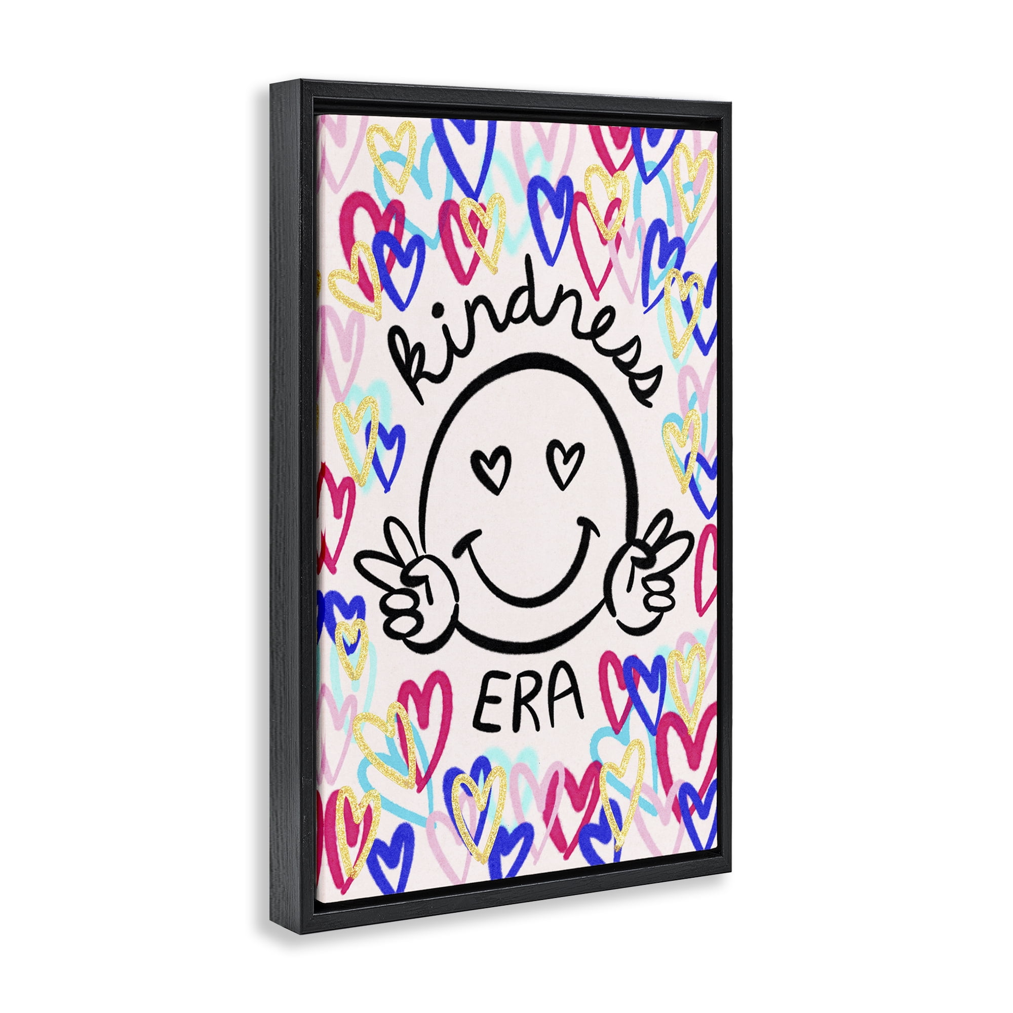 Stupell Industries Kindness Era on Hearts Typography Painting Black Floater Framed Art Print Wall Art, 17 x 25