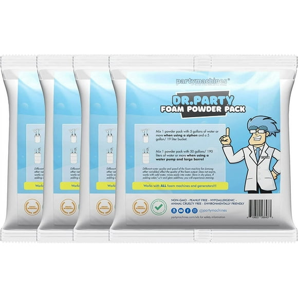 Foam Powder Pack of 4, Makes up to 480 Gallons of Foam Party Fun for Foam Machines by Dr. Party