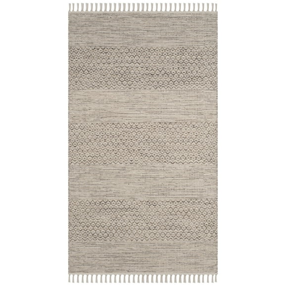 SAFAVIEH Montauk Karlene Geometric Striped Cotton Area Rug, Ivory/Steel Grey, 3' x 5'