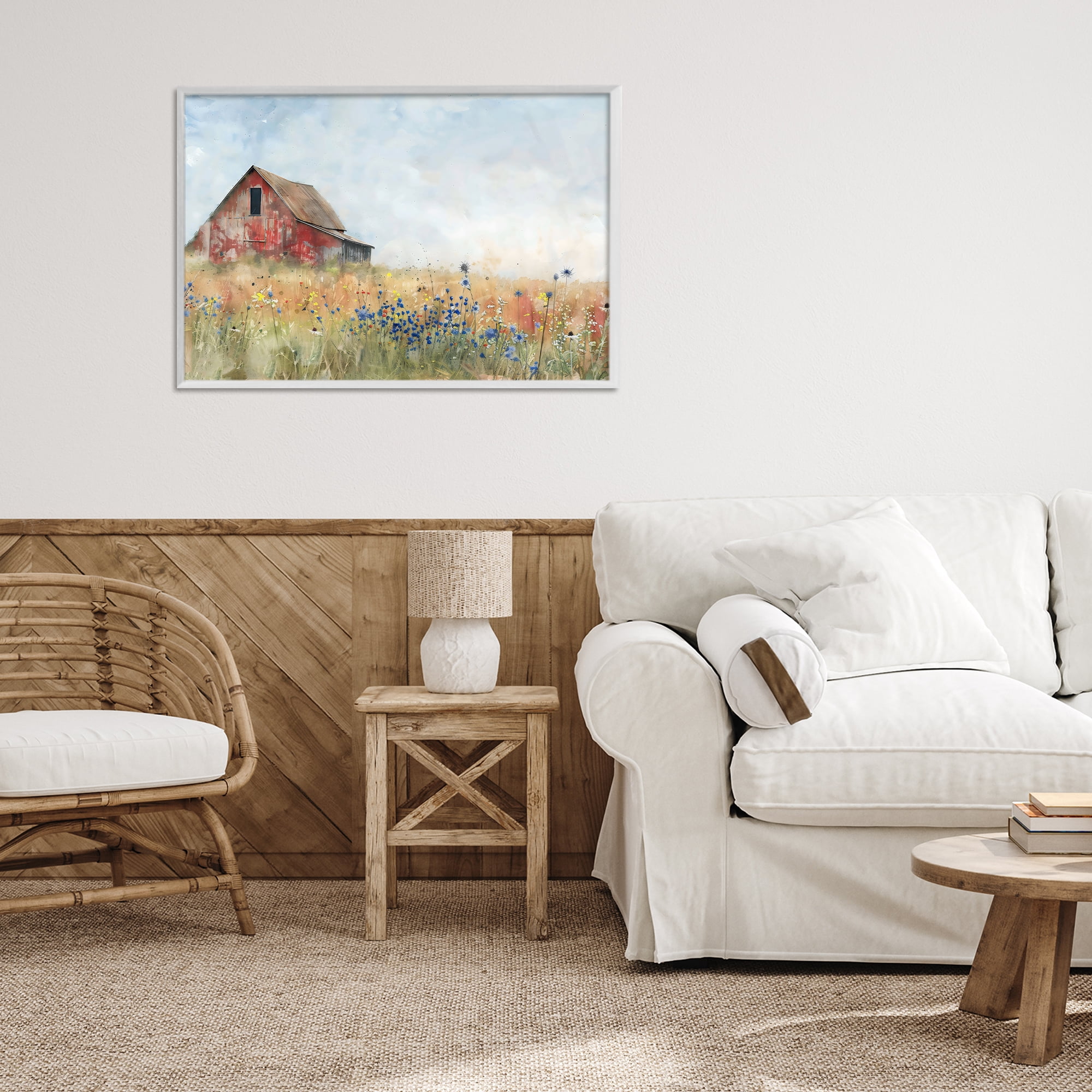 Stupell Industries Rustic Barn in Colorful Meadow White Framed Giclee Art, design by Creative Studio
