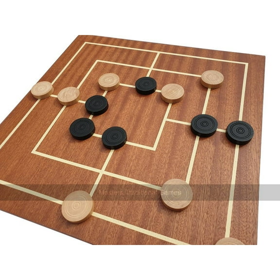 Nine Men's Morris Game - Dual Side Wooden Board with Wooden Pieces