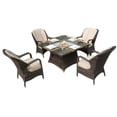 thumbnail image 3 of Direct Wicker 4 Seat Square Gas Fire Pit Dining Table with Rattan Chair, Brown Patio Dining Set, 3 of 10