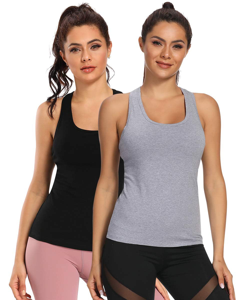 Anyfit Wear Racerback Workout Tank Tops With Shelf Bra for Women Basic  Athletic Tanks Yoga Undershirt Summer Sleeveless Exercise Tops White XL 